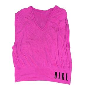 Nike pink V-neck sweater top with black logo 
#athleticwear #nike
